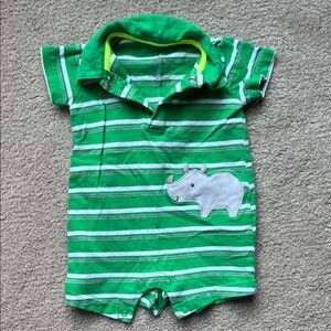 child of mine Green and White Striped Baby Polo Romper
